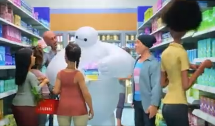 Baymax purchasing sanitary products in a store