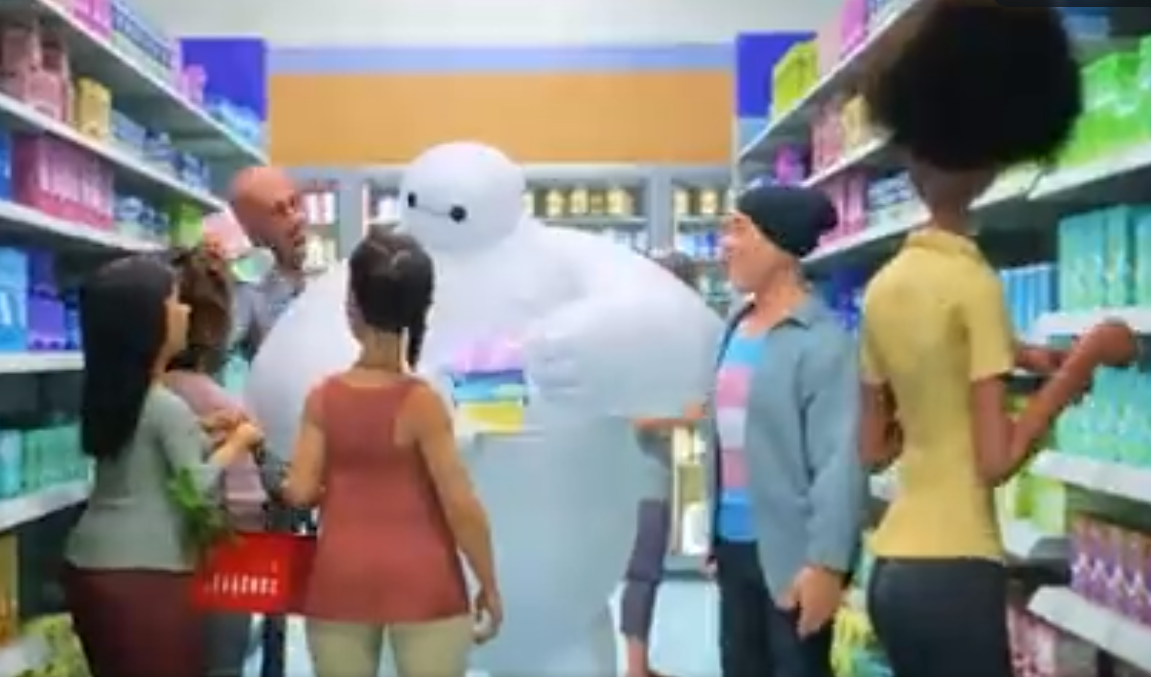 Baymax purchasing sanitary products in a store