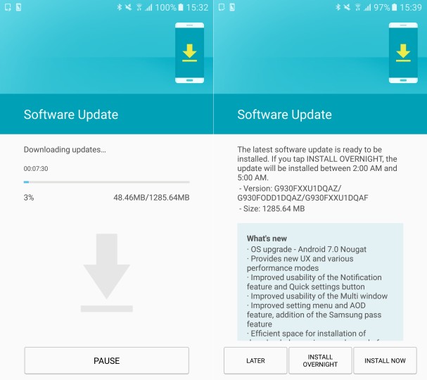 Galaxy S7 Nougat OTA update