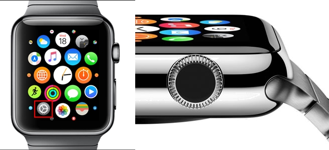Settings icon and Digital Crown on Apple watch