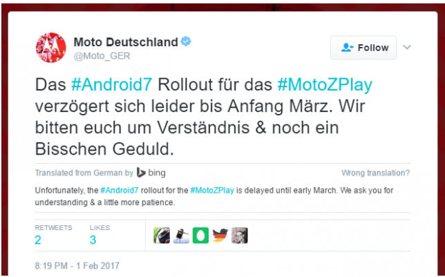 Moto Deutschland (aka Moto Germany) confirms Nougat release status for Moto Z Play and Moto G