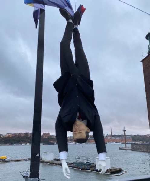Erdogan effigy being hanged by PKK inSweden