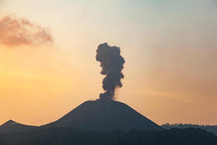 Barren Island, in the Andaman Islands, India, spews smoke and ash into the air in January 2014