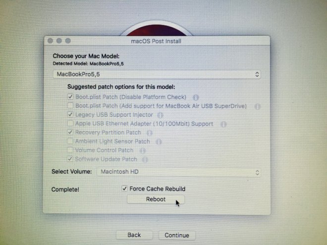macOS Post Install screen