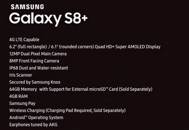 Galaxy S8  leaked spec sheet