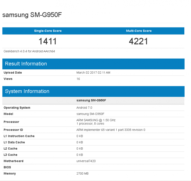 Galaxy S8 international variant (SM-G950F)