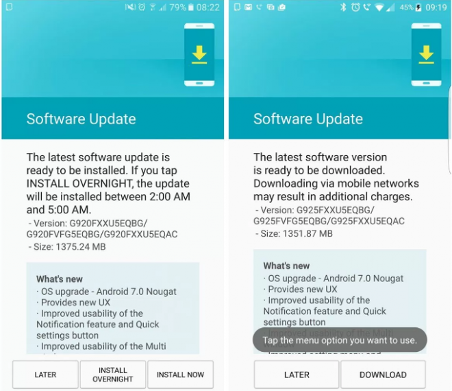 Galaxy S6/S6 Edge Android 7.0 Nougat update