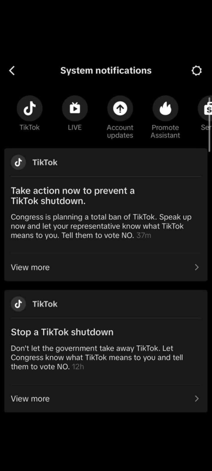Tiktok system notification