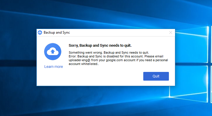 google drive backup and sync is disabled for this account