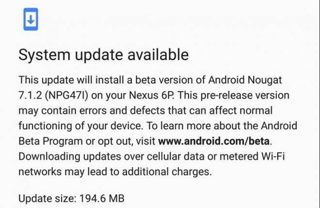 Android 7.1.2 beta 2 update