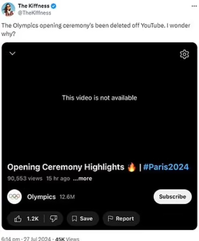 Olympics official video deleted