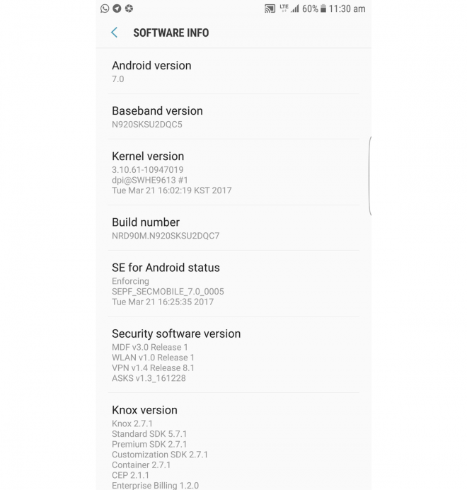Galaxy Note 5 Nougat OTA update