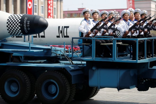 North Korea displays new missiles at parade