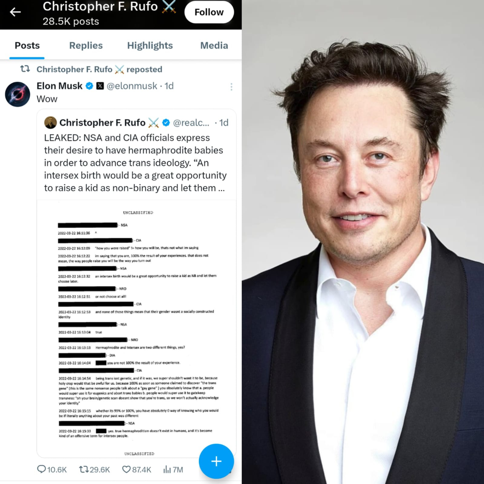 ELon Musk reacts to Rufo's post