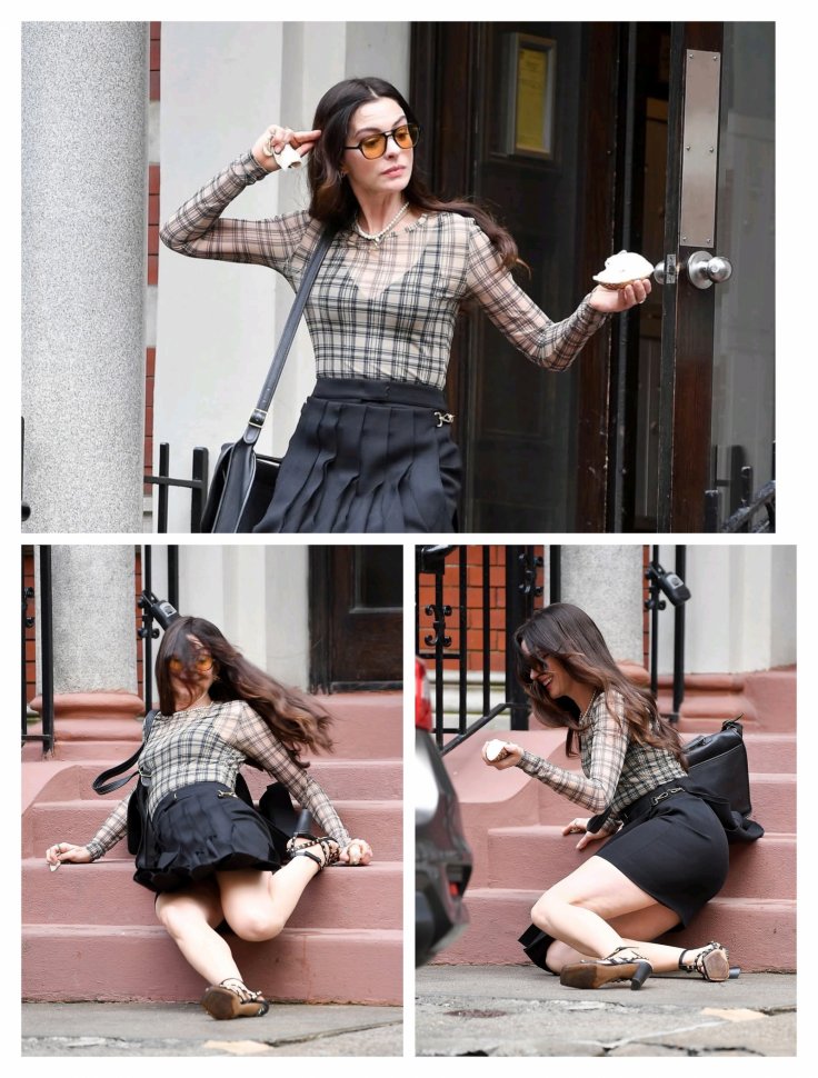 Anne Hathaway Tumbles Over Steps While Filming The Devil Wears Prada Sequel