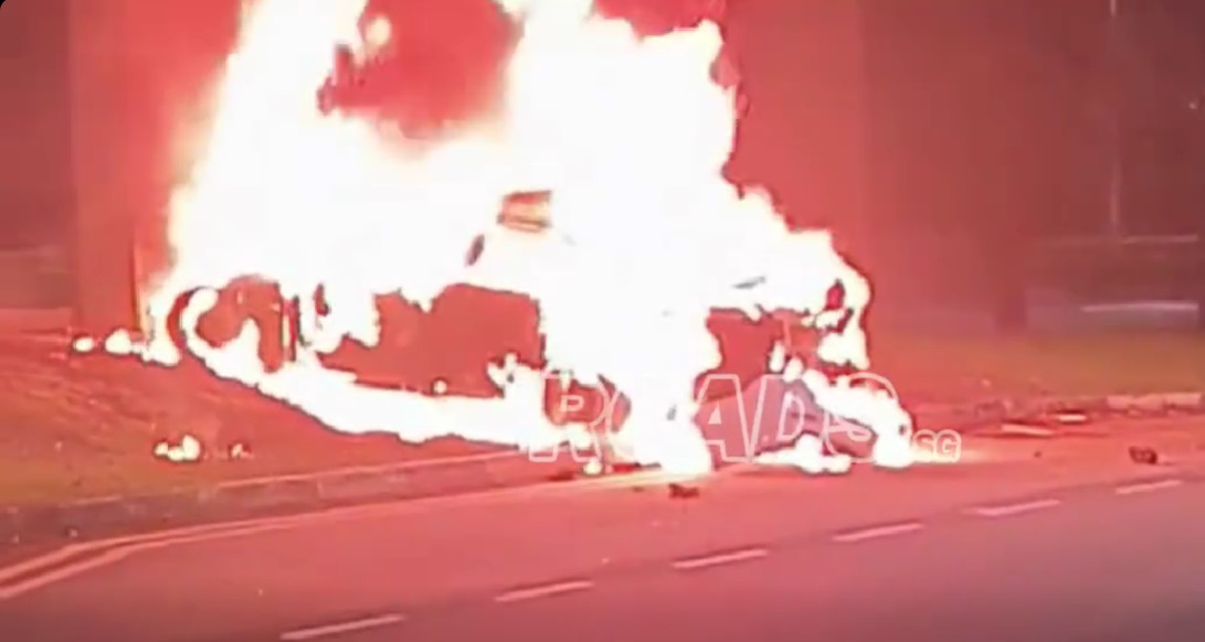 Singapore Driver Dies After Car Bursts into Flames on TPE; Two Exits Closed Following Accident