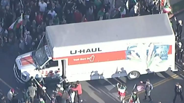 The shocking incident took place in broad daylight in the Westwood area, as the truck appeared to intentionally drive into the rally.
