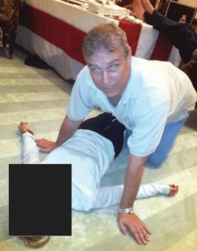 Andrew crouching on woman