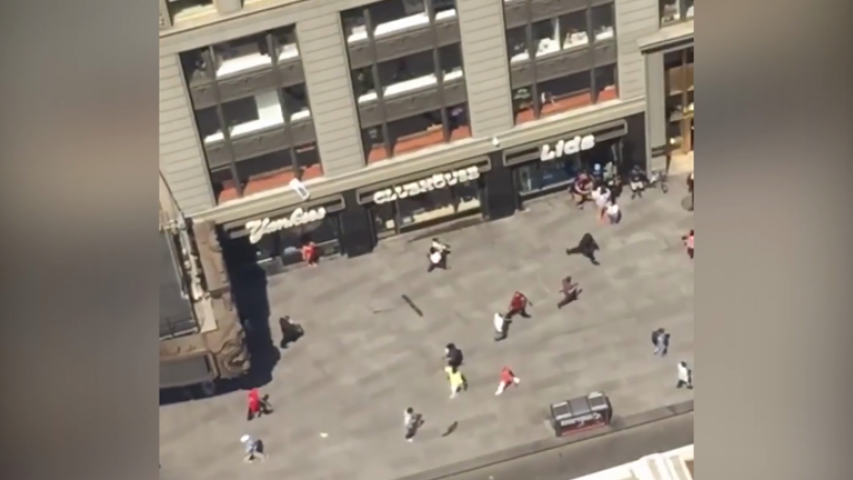 Aerial view of New York Times Square car crash scene