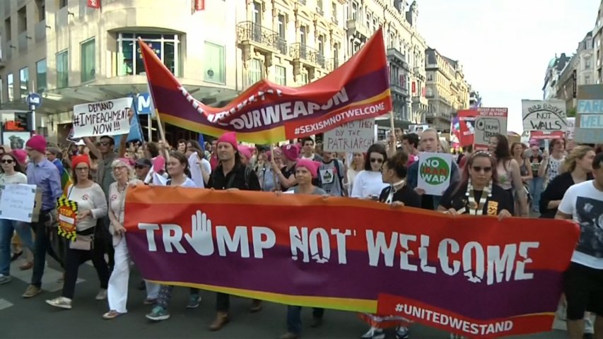 Thousands march to protest Donald Trumps arrival in Brussels