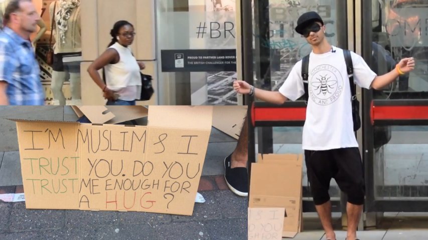 People Queue Up For Free Hugs Offered By Blindfolded Muslim Man In Manchester