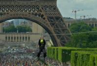 Giant zip line installed on Pariss Eiffel Tower for French Open