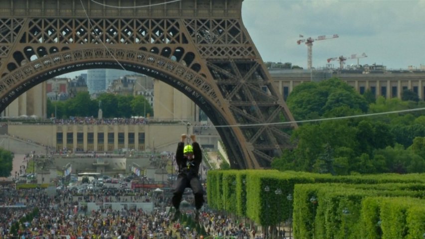 Giant zip line installed on Pariss Eiffel Tower for French Open