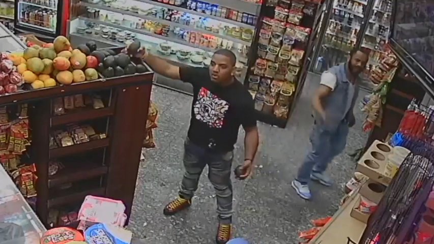 CCTV footage shows men assault shopkeeper with avocados and bananas