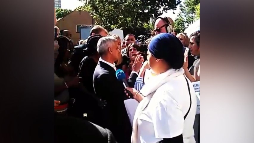 London Mayor Sadiq Khan gets hostile reception during visit to Grenfell Tower