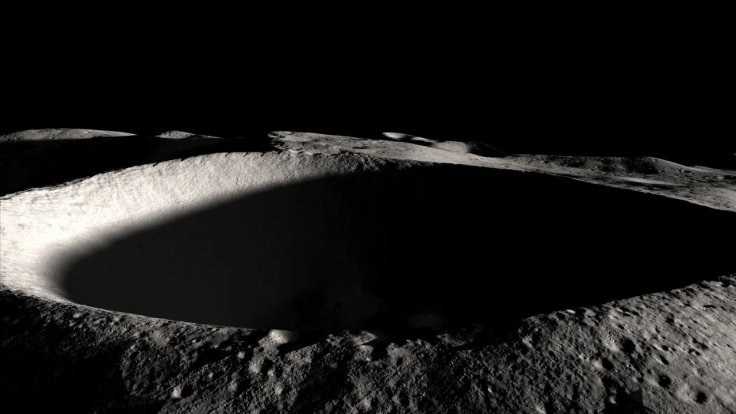 Visualization of data from NASA's Lunar Reconnaissance Orbiter showing a permanently shadowed lunar crater.