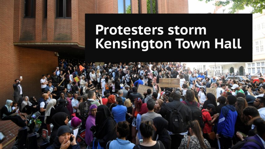 Protesters storm Kensington Town Hall demanding justice for Grenfell Tower victims