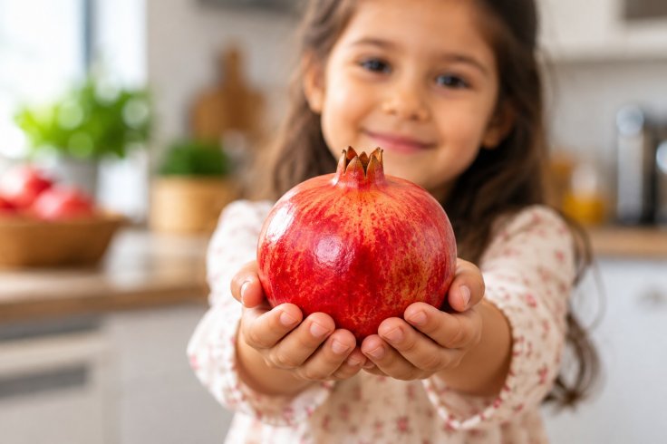 Representational image showing a girl holding the pomegranate.