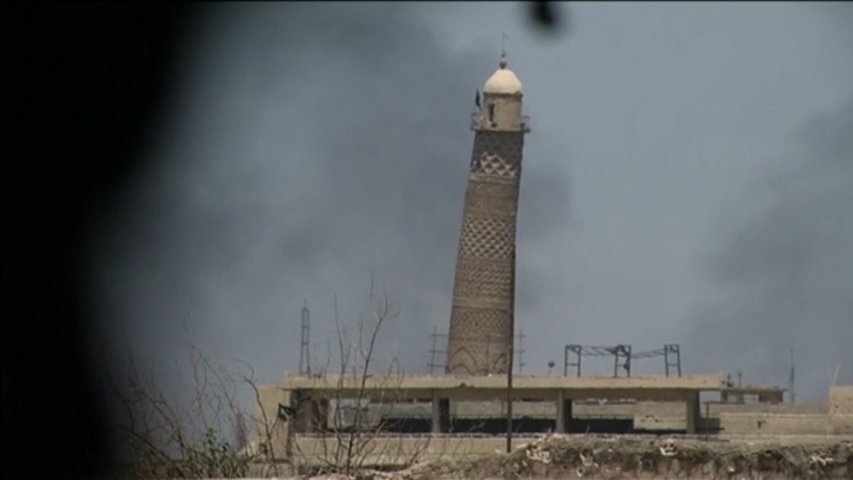 Historic Great Mosque of al-Nuri and al-Habda minaret in Mosul destroyed by Islamic State