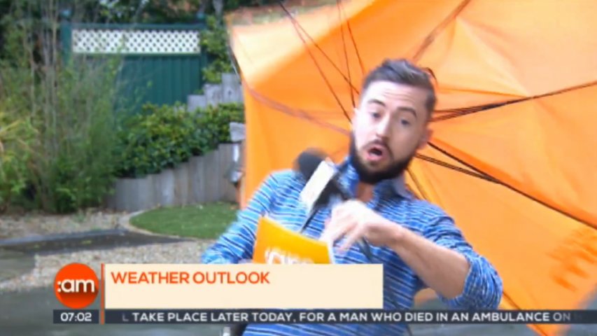 Hilarious video shows weather man being blown away live on TV