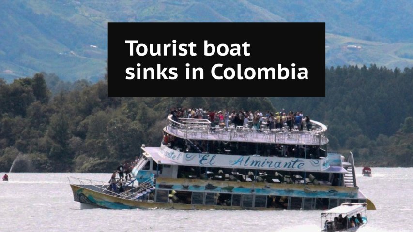 Dramatic timelapse video shows tourist boat sinking in Colombia reservoir